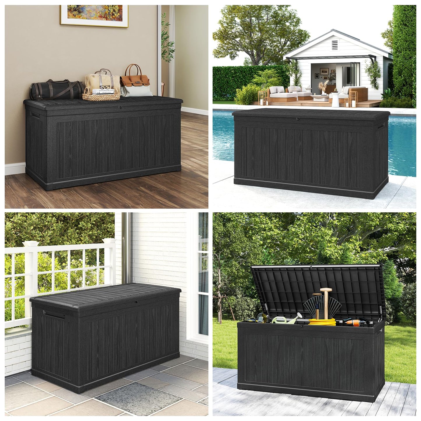 Skepphlay 260 Gallon Deck Box Extra Large, Outdoor Storage Box Lockable, Patio Storage Box Waterproof and UV Resistant, 440lbs Load Capacity for Garden, Patio, Pool (Black)