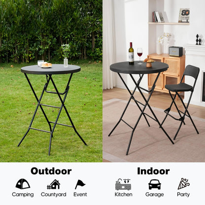GlowitLian 32" Round Folding Table, Portable Bar Height Folding Table with Detachable Legs, Round Foldable Table with HDPE Top for Standing Parties, Balcony, Event, Indoor Outdoor Use (Black, 2 Pack)