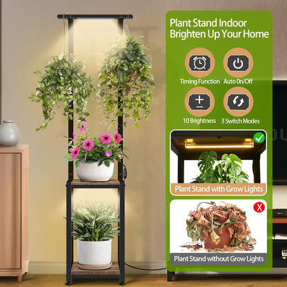 LAIDUOLEOE Plant Stand Indoor with Grow Light, 2 Pack Hanging Plant Stand Plant Shelf Indoor, 65'' Tall Plant Stands Plant Holders for Indoor Plants, Living Room, Bedroom, Balcony