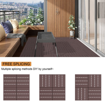 Goovilla Plastic Interlocking Deck Tiles, 36 Pack Balcony Flooring, 12"x12" Waterproof Outdoor Flooring All Weather Use, Patio Floor Decking Tiles for Porch Poolside Backyard Concrete, Dark Brown