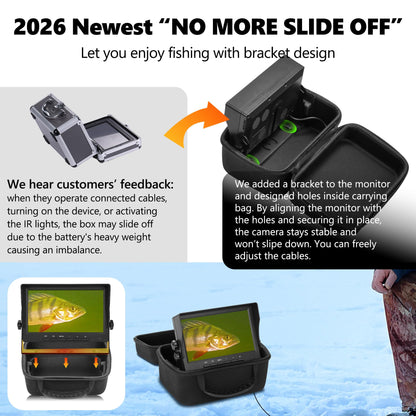 [FishPRO® 2026 Upgrade] Underwater Fishing Camera - [No Slide Off] 7'' Ice Fishing Camera Underwater 1200TVL w/Bracket,12pcs IR + 12pcs LED, 4,500mAh, Portable Fish Finder Ice Fish Gifts for Men, 65ft