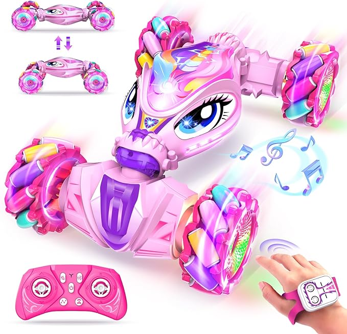 Unicorn Gesture Sensing RC Stunt Car Remote Control Car for Girls 360°Rotation &amp 2.4GHz RC Cars with Light &amp Music Barbie Style Toy for Girls Age 6-7 8-12+ Years Old Birthday Gift Idea