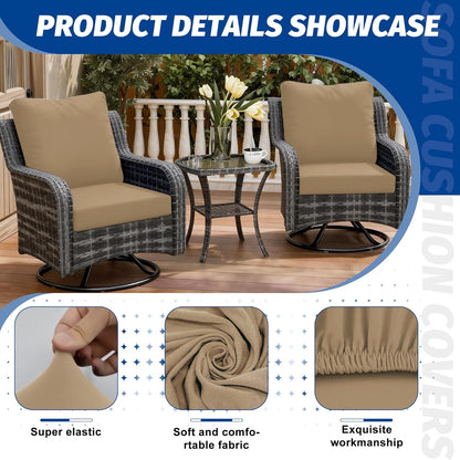 Skiennix Patio Cushion Covers - Washable Outdoor Sofa Slipcovers | 4-Pack, Khaki Color