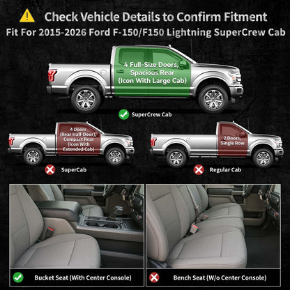 OEDRO Floor Mats Fit for 2015-2026 Ford F150 and 2022-2026 F-150 Lightning SuperCrew Cab, w/o Fold Flat Storage, TPE Precision Fit F150 Accessories Car Mats All-Weather Protection Liner