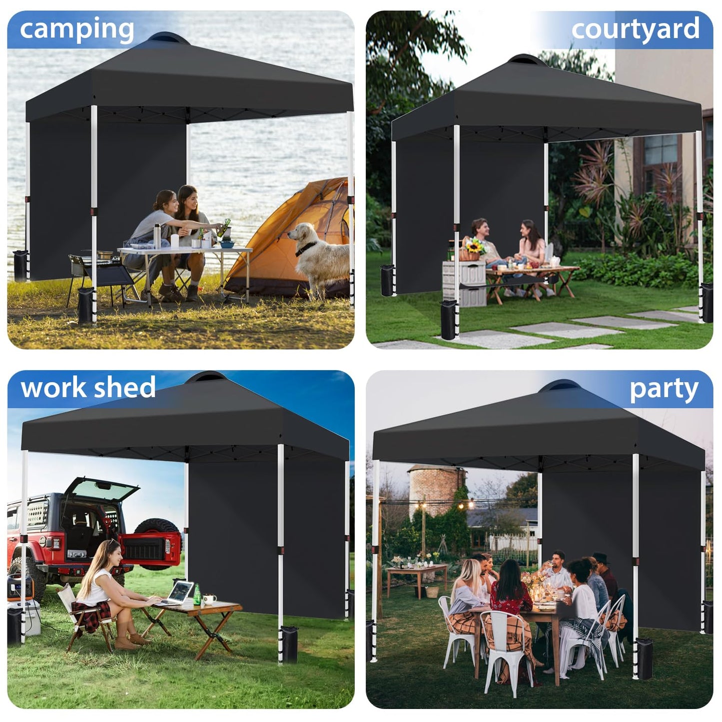 VOYSIGN Durable 10 x 10 Pop-up Canopy Tent with 1 Sidewall, Portable Instant Camping Beach Canopy Tents, Black