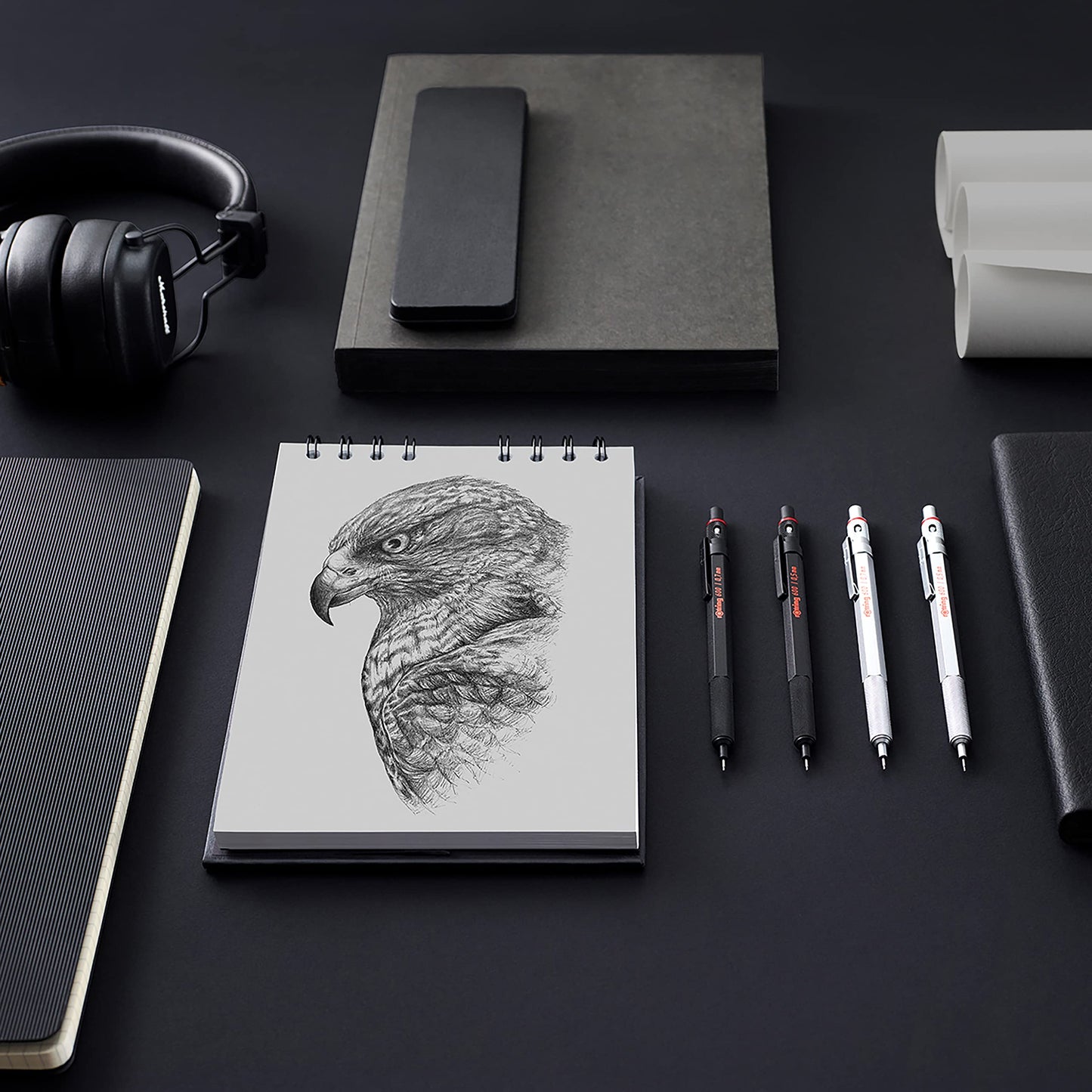 rOtring 600 Mechanical Pencil | 0.7 mm | Black All-Metal Body Propelling Pencil | Non-Slip Knurled Grip & Hexagonal Barrel