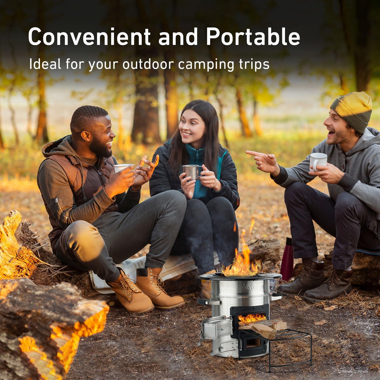 Skyflame Camping Rocket Stove, Stainless Steel Wood Burning Stove Portable Camping Gear for Outdoor Backpacking Emergency RV Survival