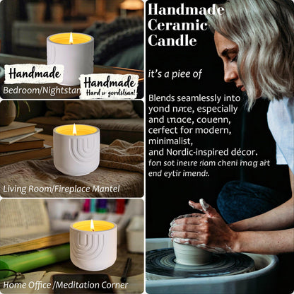 Viyffo 6.35oz Candles for Home Scented – White Peach & Cedarwood, Small Non Toxic Soy Candle for Women and Men, Handmade White Plaster Ceramic Jar, Luxury Home Fragrance, Nordic Décor & Gift