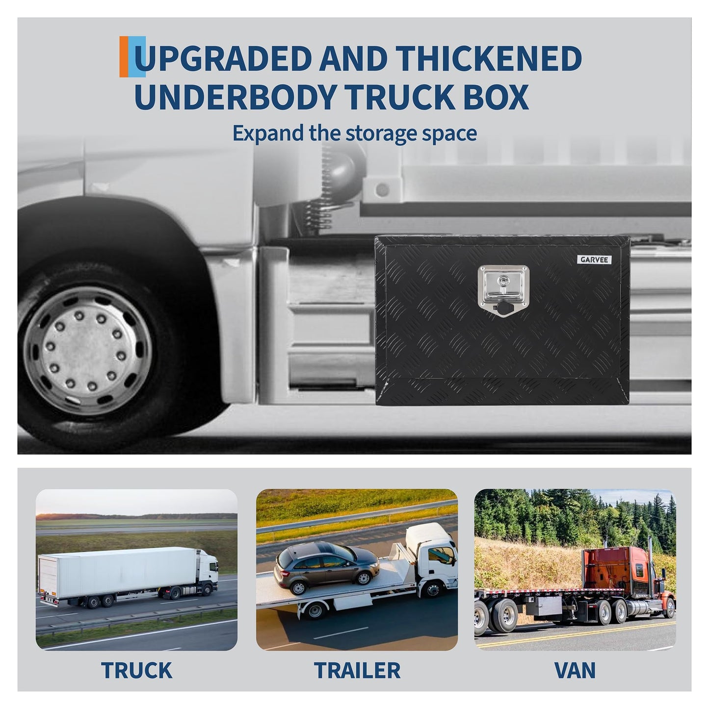 Garvee 24"x14"x16" Underbody Truck Tool Box - Heavy Duty Aluminum Diamond Plate Lockable Storage Box with T-Handle Latch & Keys, Waterproof Pickup Trailer Van Under-Vehicle Cargo Box, Black