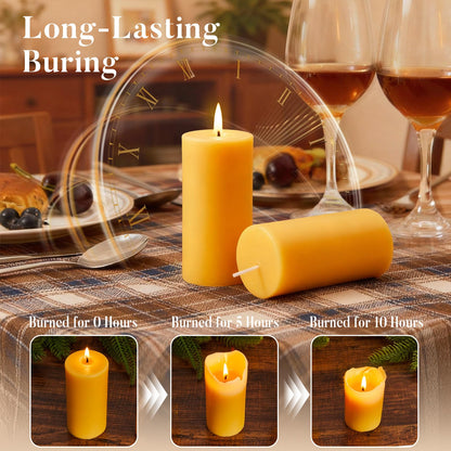 Crenovo 3 Pack Beeswax Pillar Candles, 2x4 Inch - 100% Pure Organic Natural Bees Wax, Unscented Dripless Smokeless Bulk Candles for Home Decor, Emergency, Praye