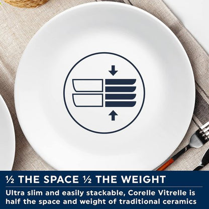 Corelle Vitrelle Dinner Plates Set - 4-Piece 10.25" Chip & Crack Resistant Glass | Winter Frost White