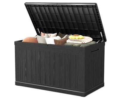 Skepphlay 230 Gallon Deck Box Large Outdoor Storage Box, Black Waterproof Deck Storage Bench, 440 lbs Load Capacity Outdoor Storage Bin for Garden, Patio, Pool, Boat