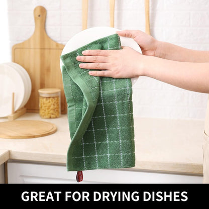 Homaxy 100% Cotton Terry Kitchen Dish Cloths, Ultra Soft and Absorbent Dish Towels for Kitchen, Suitable for Drying and Washing Dishes, 24 Pack, 12 x 12 Inches, Grass Green