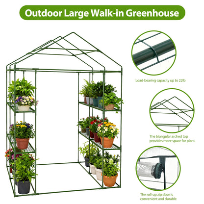 Carotex Walk-in Greenhouse, 48 x 73 x 75 Inch Outdoor Plant Green House with 3 Tiers 12 Shelves, Heavy Duty Steel Frame & Thicken PE Cover, Portable Greenhouses for Balcony, Patio, Deck, Gardening