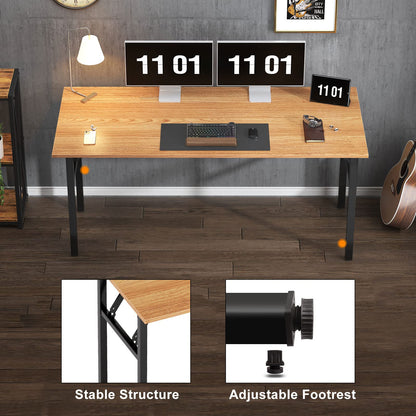 Need Folding Computer Desk, Large 60 inches Folding Table for Home Office, No Install Needed Foldable Writing Table Long Desk, Space-Saving, Teak and Black