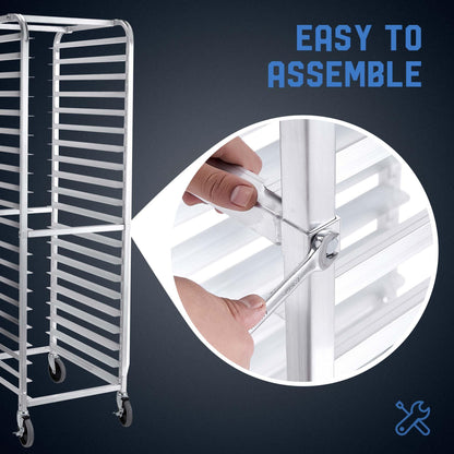 Profeeshaw Bun Pan Bakery Rack 20 Tier with Wheels, Aluminum Racking Trolley Storage for Half or Full Sheets