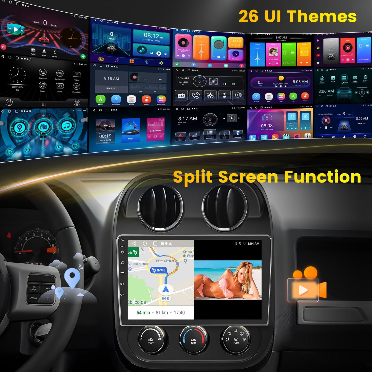 [4 Core 64G] for Jeep Compass Patriot 2010-2016 Android 15 Car Stereo, 10.1" Touchscreen Compass Patriot Car Radio Wireless Carplay Android Auto Mirror Link GPS WiFi Bluetooth FM/EQ SWC Backup Cam Mic