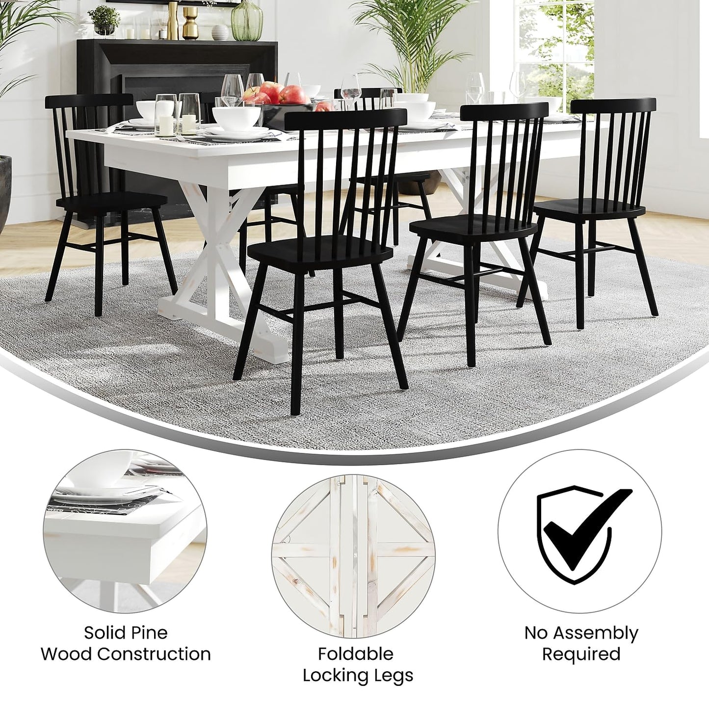 Flash Furniture Hercules Folding Farmhouse Dining Room Table with X Legs, Commercial Grade Rectangular Solid Pine Farm Table for 8, 7' x 40", Antique Rustic White