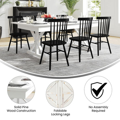 Flash Furniture Hercules Folding Farmhouse Dining Room Table with X Legs, Commercial Grade Rectangular Solid Pine Farm Table for 8, 7' x 40", Antique Rustic White