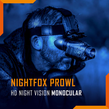 Night Vision Monocular - Nightfox Prowl Night Vision Goggles, Head or Helmet Mounted, 1x Magnification NVG, 1080p Video Recording, Stealth Infrared 940nm IR, Digital NODs for Airsoft, Night Walking