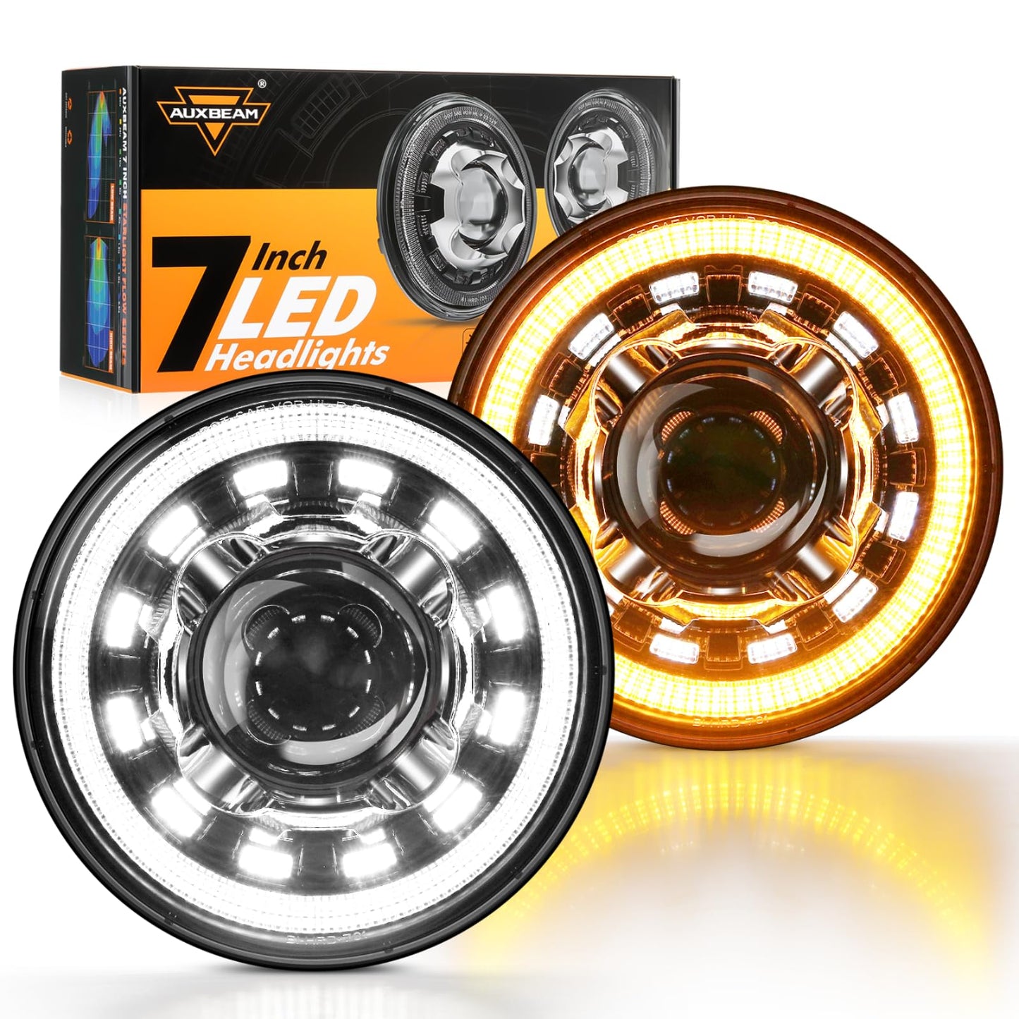 Auxbeam 7'' LED Headlights H6024 with Turn Signal DRL High Low Beam, 7Inch Round Headlights Compatible with 1997-2017 Jeep Wrangler JK TJ JL Ford, Replacement Headlamps DOT Approved, 2 Years Warranty