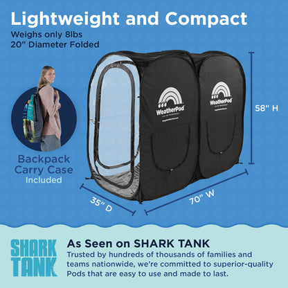 WeatherPod® Side-by-Side™ 2 Person Pop-Up Sports Tent Pod - The Original Shark Tank Instant Setup All-Weather Pod Shelter for Outdoor Sports, Rain, Wind & Cold