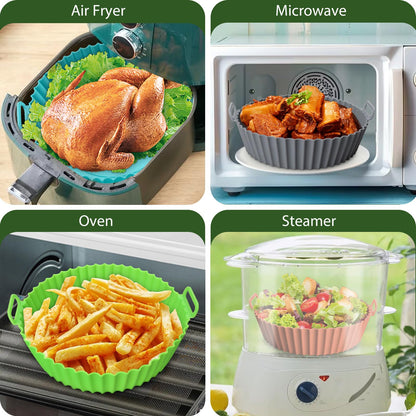 3 Pack Air Fryer Silicone Liners, 8Inch Airfryer Liners, AirFryer Basket Liner, Reusable Food Grade Air Fryers Basket Pots Oven Liner Baking Tray, Air Fryer Silicone Mat Accessories Kitchen