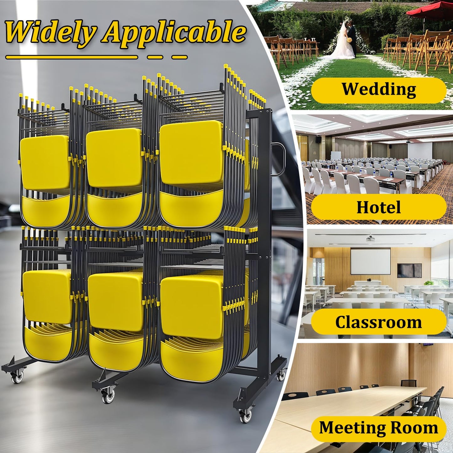 Folding Chair Cart, Two Tier Folding Chair Rack with Locking Wheels, Chair Holders for Storage, Chair Storage Rack, Holder for 84 Chairs, with Watherprooft Cover & Elastic Straps