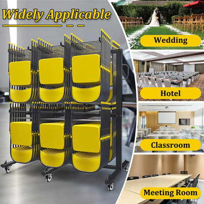 Folding Chair Cart, Two Tier Folding Chair Rack with Locking Wheels, Chair Holders for Storage, Chair Storage Rack, Holder for 84 Chairs, with Watherprooft Cover & Elastic Straps