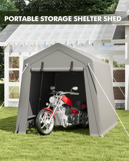 6x8 FT Portable Carport Storage Shed Tent – Heavy Duty Waterproof & UV-Resistant Motorcycle Tent with Roll-Up Zipper Doors, Steel Frame Shelter for Bike, Outdoor Tools & Equipment, Grey