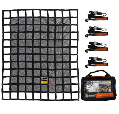 GLADIATOR CARGO NETS - Heavy Duty Cargo Net - Truck Accessory - Cargo Carrier -Truck Organizer - Medium-Trailer-Pickup-Boat-Jeep-SUV-Camping-(WLL): 1,500 lbs (MGN-100) 6.75' x 8' ft.