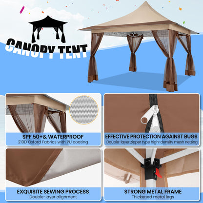 COBIZI 12x12 Pop up Canopy Gazebo on Clearance, Outdoor Canopy Tent with Mosquito Netting & Sandbags,Patio Portable Gazebo for Garden,Backyard & Lawn,Khaki