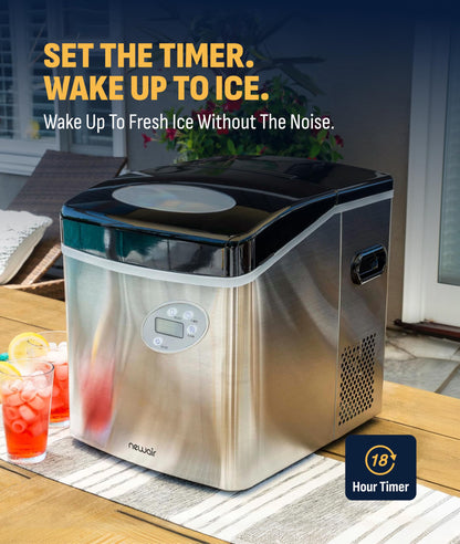 NewAir 50 lb. Countertop Ice Maker | Portable Bullet Ice Machine | 12 Cubes in 7 Minutes, 3 Ice Sizes | Stainless Steel, Self-Cleaning, BPA-Free