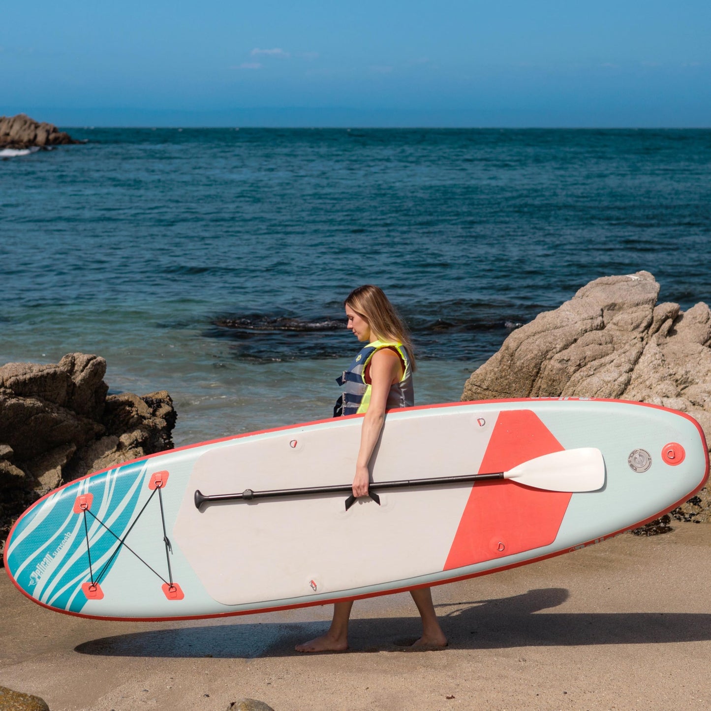 Pelican - Sunseek 10'4 Recreational Inflatable Stand Up Paddle Board - 3 Pieces SUP Paddle - Accessories, Leash, Hand Pump & Carry Bag - 10.4 ft