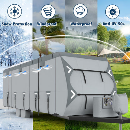Mofeez Travel Trailer RV Cover, Extra-Thick Upgraded 7 Layers for Camper Cover 24'-27' Windproof Waterproof Rip-Stop RV Covers with 2Pcs Extra Straps & 4 Tire Covers