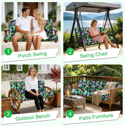 Boaisdus Porch Swing Cushions 48 inch Waterproof & Fade Resistant Thicken 5" Outdoor Swing Cushions 2 Seater Replacement with Backrest & Ties Patio Swing Cushions for Outdoor Furniture (Green Leaves)
