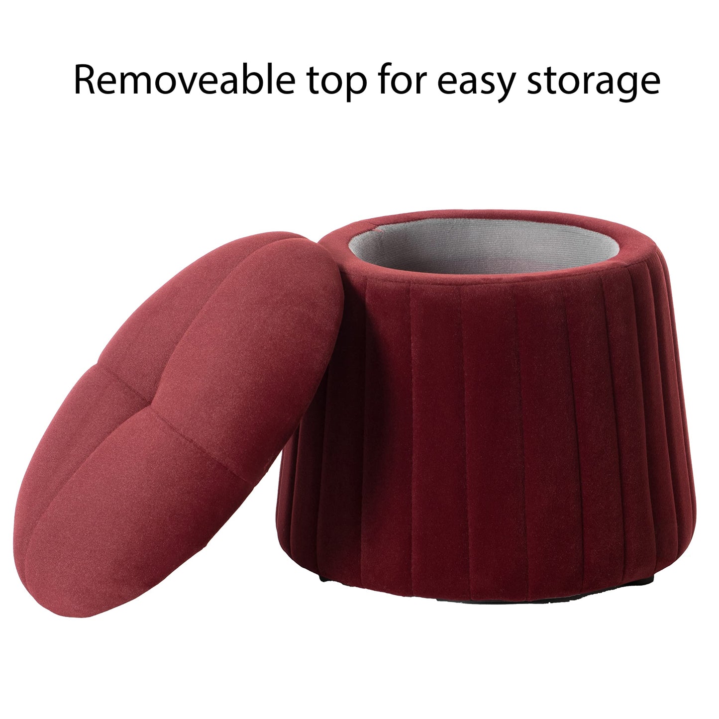 Fabulaxe Modern Tufted Velvet Mushroom Shape Storage Ottoman Storage Stool Trunk, Red