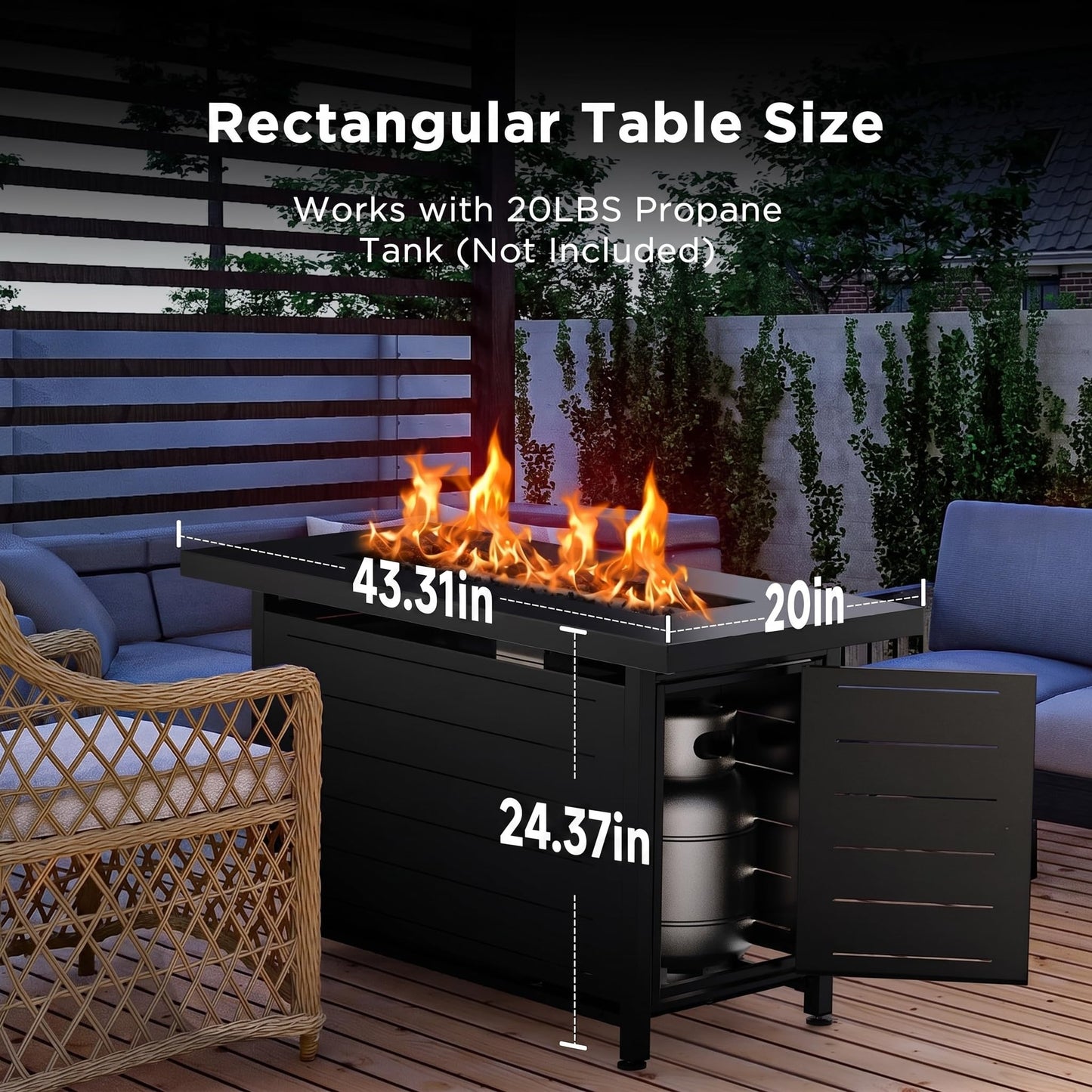 Ciays 42-Inch Gas Fire Pit Table, 60,000 BTU Propane Fire Pit with Steel Lid & Lava Rock – 2 in 1 Fire Pit Table, CSA-Listed, Adds Warmth to Gatherings & Parties on Patio, Deck & Garden, Black