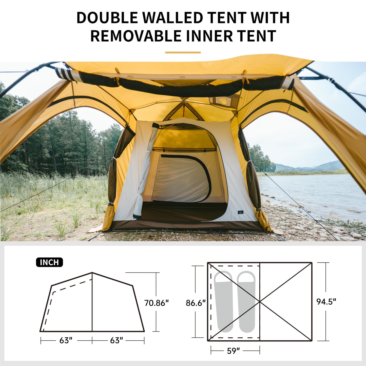 Naturehike Dune Hot Tent with Stove Jack,Double Layer 4 Season Tent,Waterproof 2-4 Person Tents for Camping