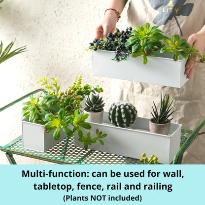 LaLaGreen Wall Planter (3 Pack, 14 Inch) Large Wall Mount Planters for Succulent White, Rectangular Metal Hanging Flower Pot, Long Window Boxes Fence Railings Rustic Floating Shelve Indoor Outdoor