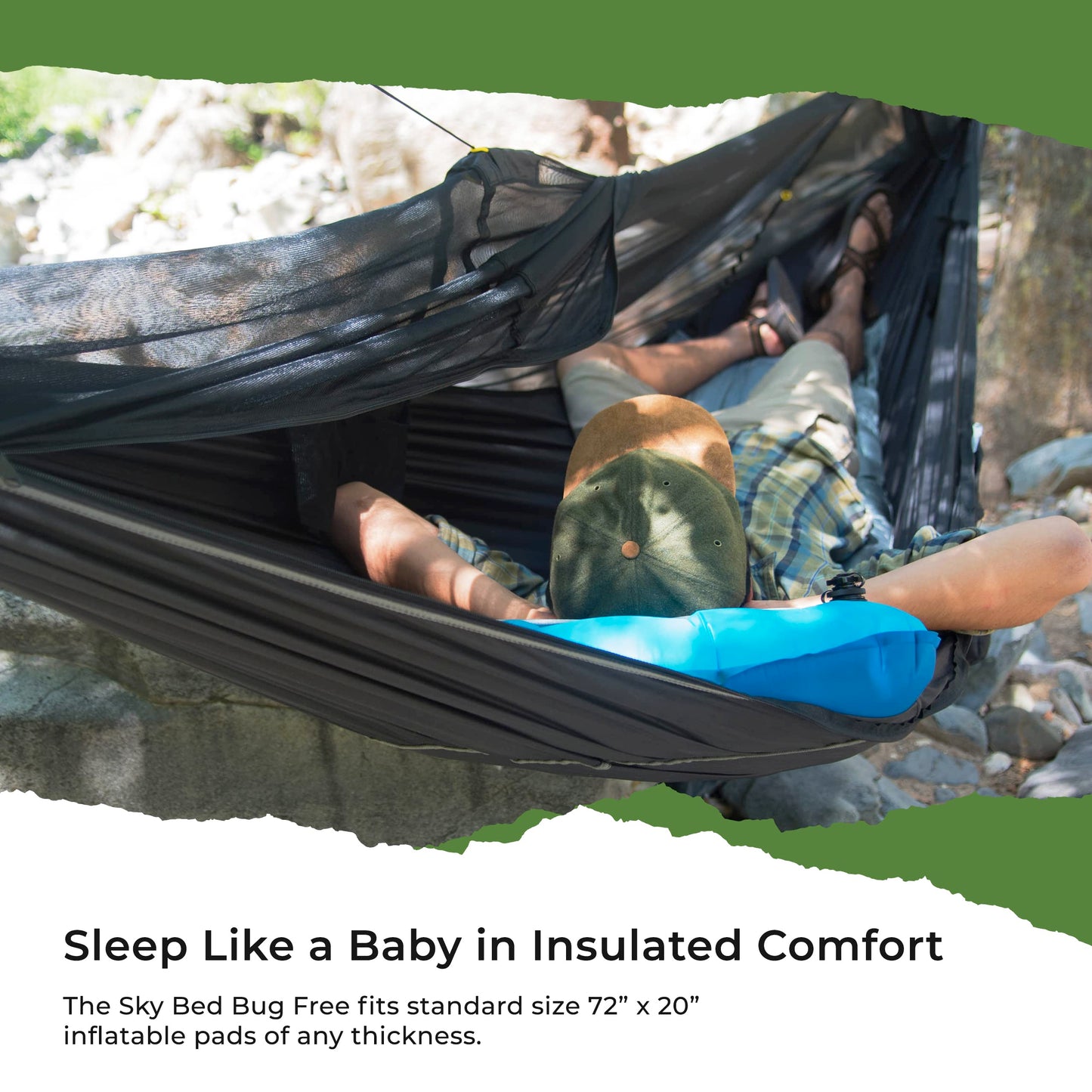 Hammock Bliss Sky Bed Bug Free - Insect Free Hanging Tent That Hangs Like A Hammock But Sleeps Like A Bed - Unique Asymmetrical Design Creates An Amazing Lay Flat Camping Hammock Sleeping Experience