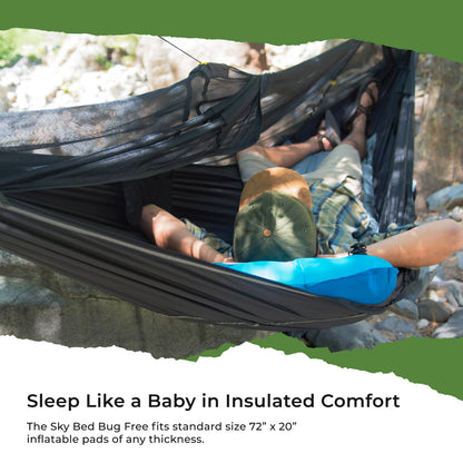 Hammock Bliss Sky Bed Bug Free - Insect Free Hanging Tent That Hangs Like A Hammock But Sleeps Like A Bed - Unique Asymmetrical Design Creates An Amazing Lay Flat Camping Hammock Sleeping Experience