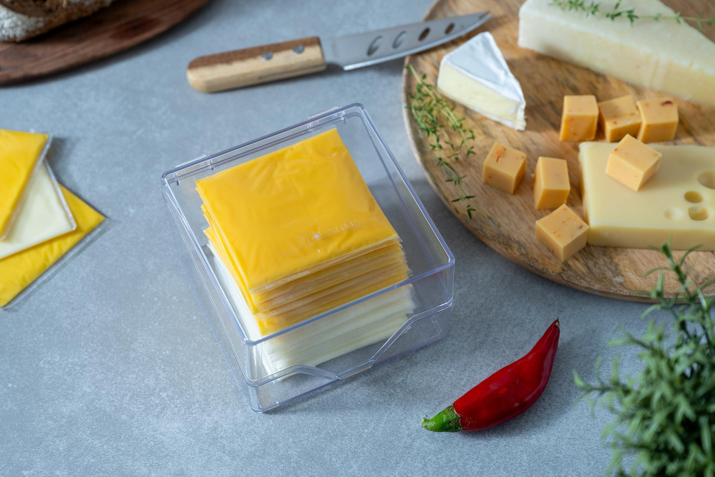 Pikanty American Cheese Slice Container for Refrigerator - Large Clear Plastic Holder Fits 24 Kraft or Sargento Singles, Sliced Cheese Keeper with Hinged Lid, Dishwasher Safe, Made in USA