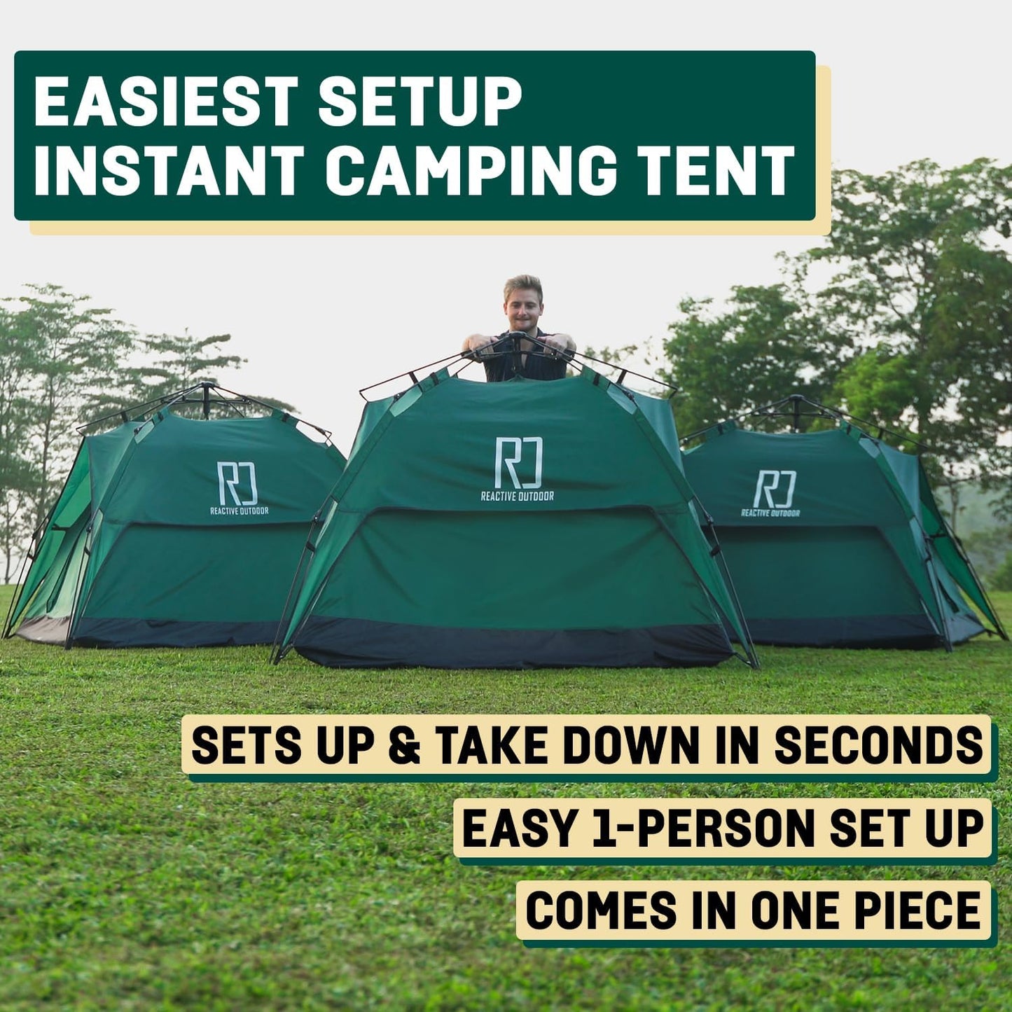 Reactive Outdoor Tent - 3 Second Tent - 3 Sec Instant Pop Up - Easy and Quick Setup Camping - 1 Person Setup Waterproof Double Layer Outdoor Camping (Small (1-2 Person))