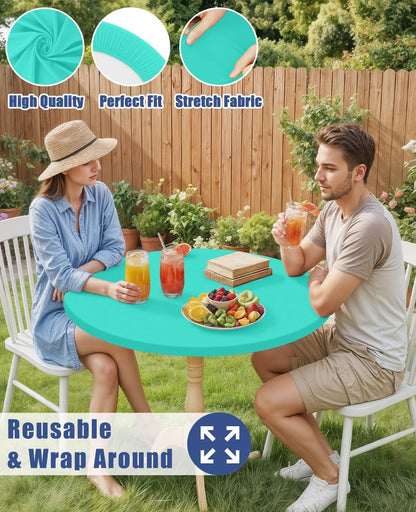 Moosfor Round Spandex Tablecloth, Elastic Fitted Waterproof Tablecloths for 45"-56" Tables, Stretch Washable Picnic Table Cover for Camping, Dining, Indoor and Outdoor,Aqua Blue