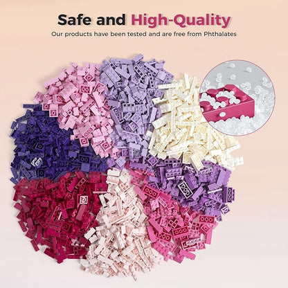 1800Pcs Building Bricks Classic Bulk Small Blocks Classic Building Bricks Set Basic Building Blocks(Pink Purple White)