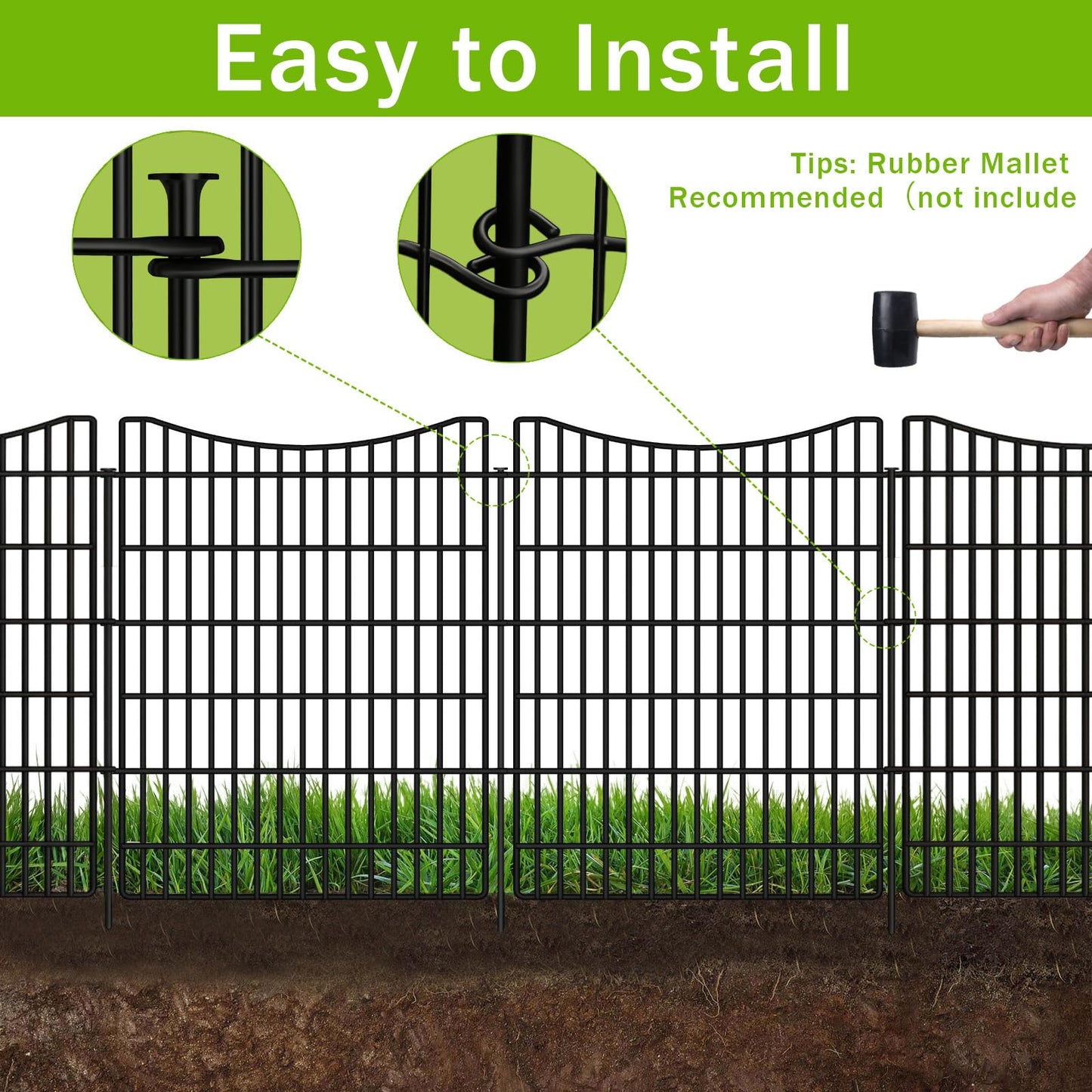 10 Panels No Dig Dog Fence Outdoor for Yard, 48 in (H) x 23.6 ft (L) Animal Barrier Fence Rustproof Metal Wire Panel Border for Dog, Tall Garden Fenceing Panels Temporary Ground Stakes for Yards,Patio