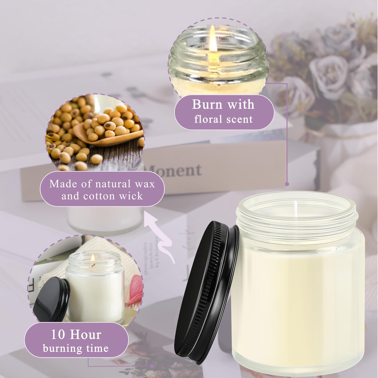 ACITHGL 24 Pcs 4oz Mini Mason Jar Candles Small Lavender Scented Candles Bulk Aromatherapy Ideal Souvenir Favors for Wedding Birthday Party (Black, 24)