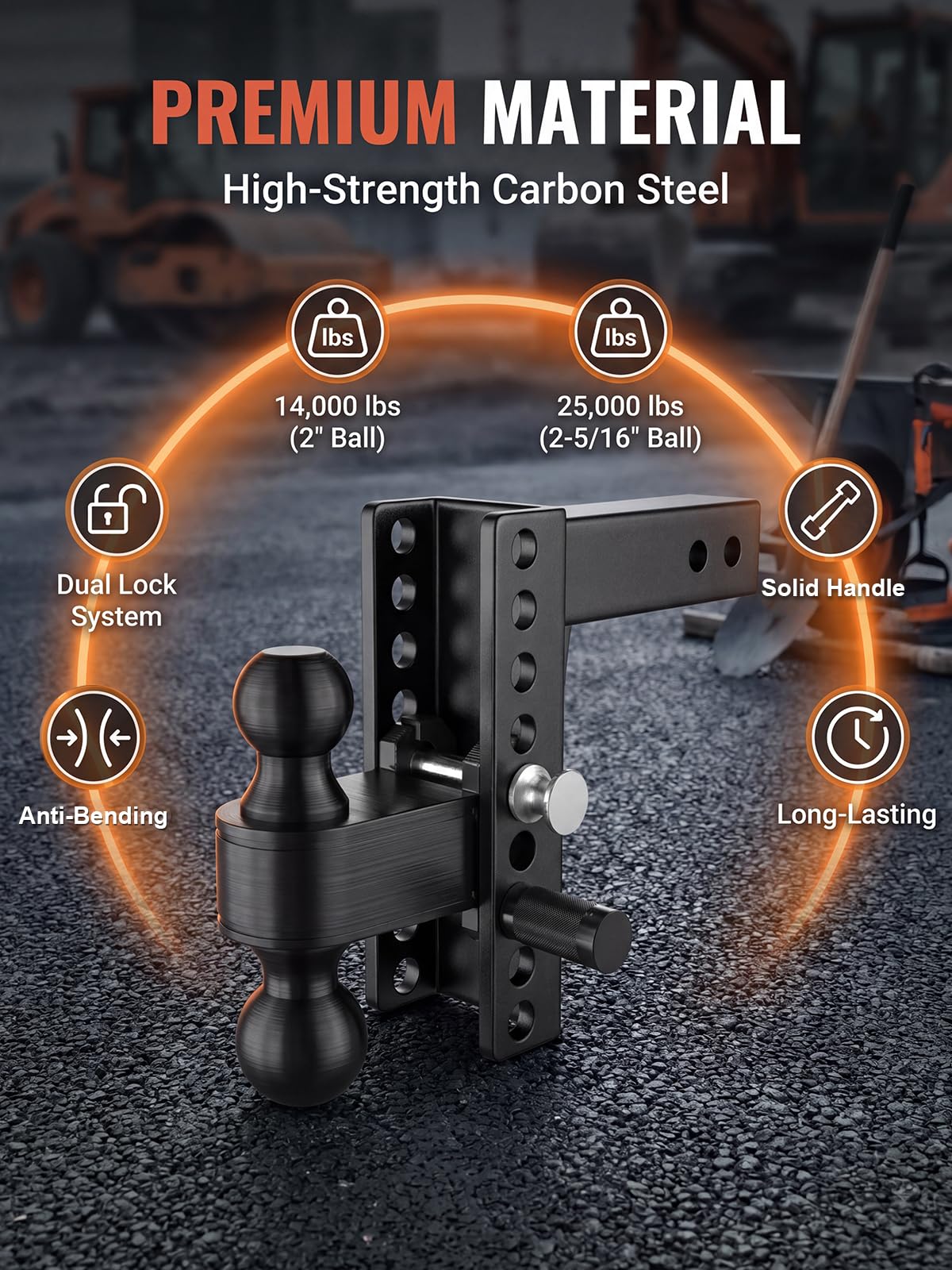 Aquilaplain 2 inch Adjustable Trailer Hitch with 2 Anti-Theft Lock Pins - 6" Rise/Drop, 2'' & 2-5/16'' Ball Hitches 25000 LBS Heavy Duty Towing Ball Mount for RVs, Campers, Boat Trailers
