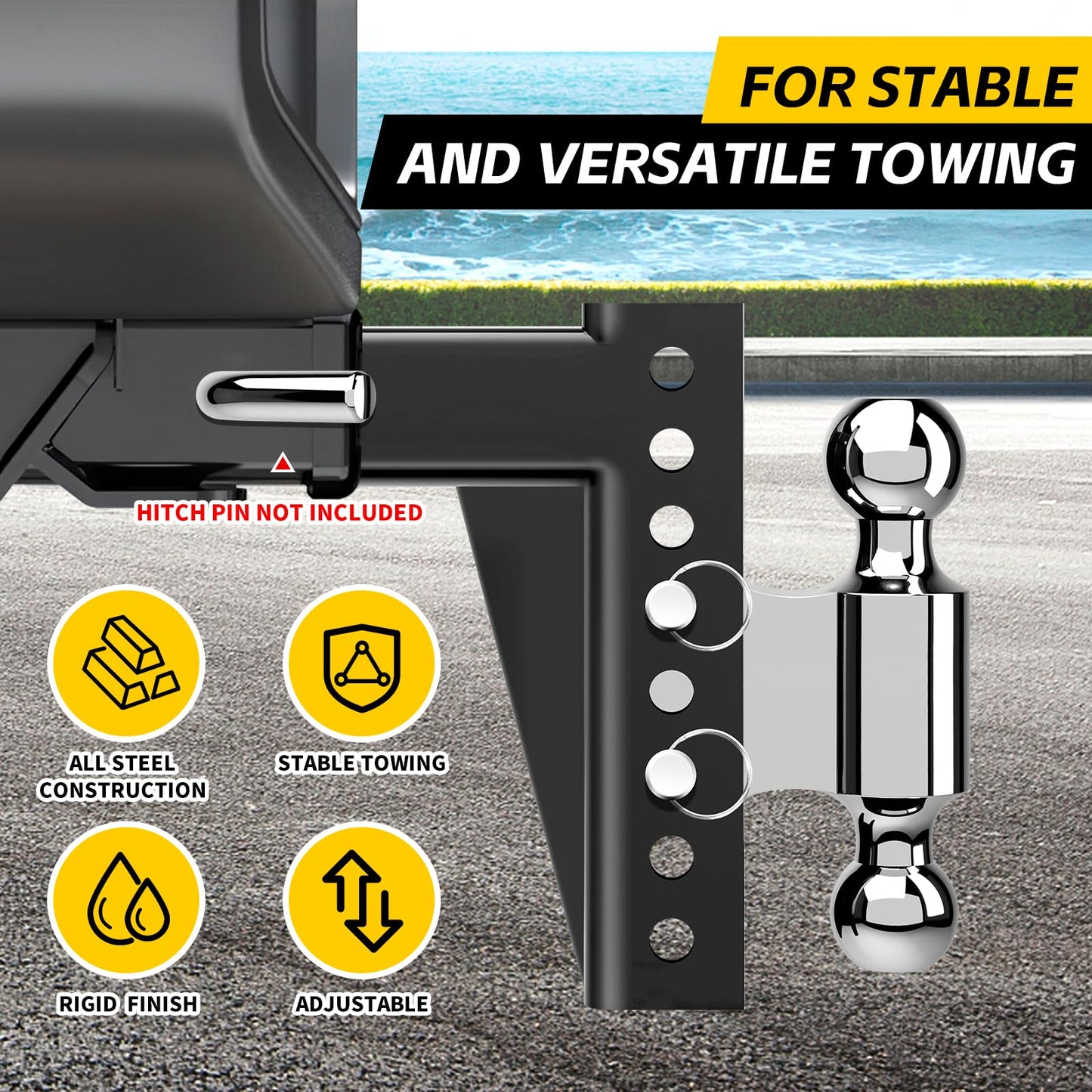 MaxxHaul Adjustable Dual Ball Hitch Mount 2" Receiver 6-1/2" Drop 7-1/2" Rise 2" & 2-5/16" Hitch Balls 12,000 lb GTW Heavy-Duty Steel (70380)